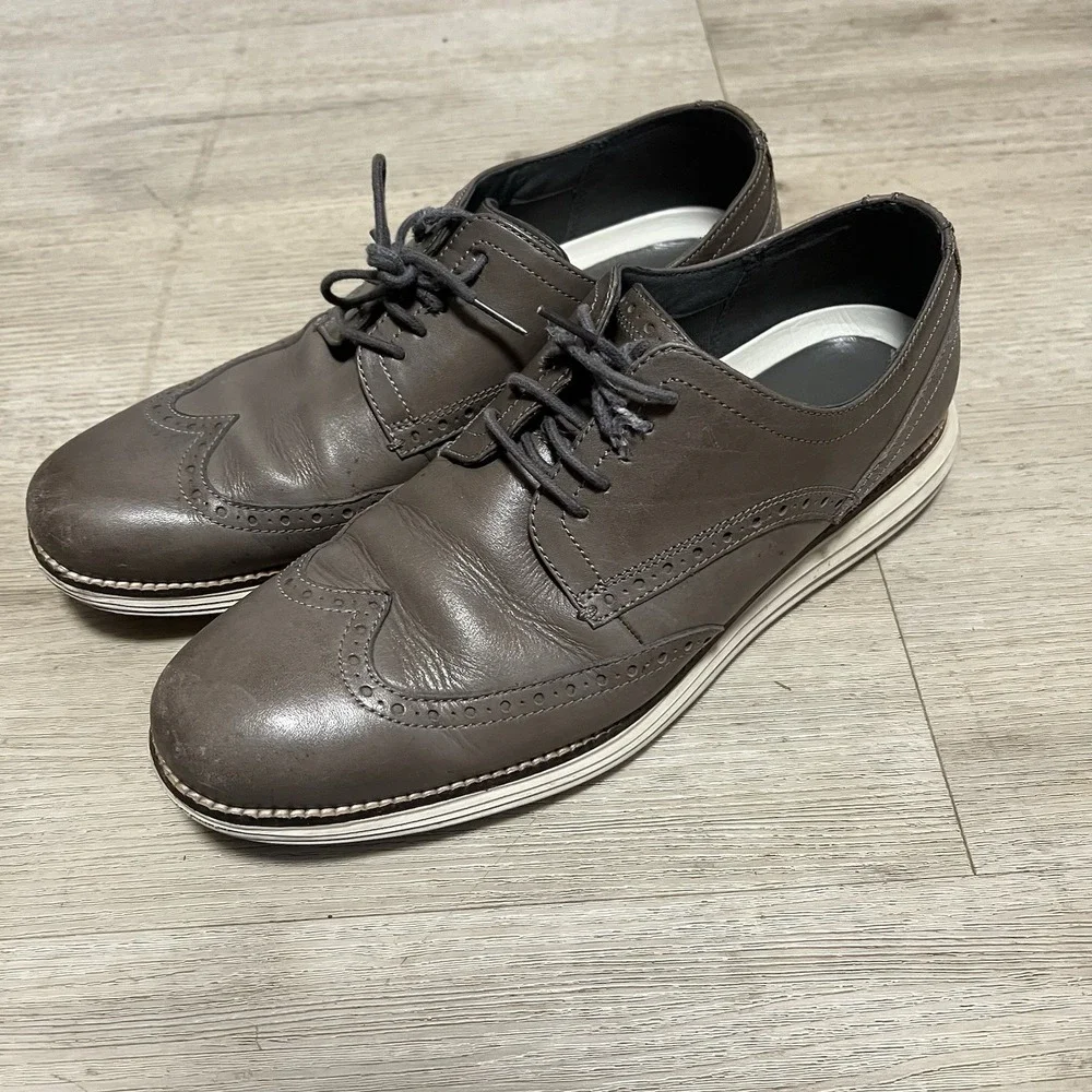 Cole Haan Grand Wingtip Oxford Shoe Derby Stone Sz 10.5 M‎ Men's Gray